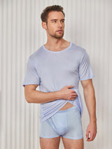 [Hellblau] SilkSilky-DE Kurzärmelig Crew-Ausschnitt Herren T-Shirt 004