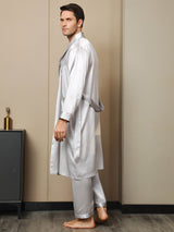 [Hellgrau] SilkSilky-DE 19Momme Reine Seide Langärmelig Mens Robe 002