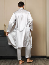 [Hellgrau] SilkSilky-DE 19Momme Reine Seide Langärmelig Mens Robe 003