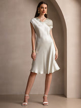 [Hellgrün] SilkSilky-DE Cap Sleeve V Neck Kleider 001