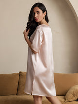 [Hellrosa] SilkSilky-DE Half Sleeve V Neck Nachthemden 002