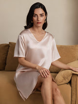 [Hellrosa] SilkSilky-DE Half Sleeve V Neck Nachthemden 006