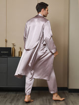 [Blasses Mauve] SilkSilky-DE 19Momme Reine Seide Langärmelig Mens Robe 002