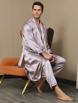 [Blasses Mauve] SilkSilky-DE 19Momme Reine Seide Langärmelig Mens Robe 003