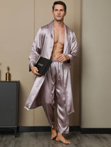 [Blasses Mauve] SilkSilky-DE 19Momme Reine Seide Langärmelig Mens Robe 004