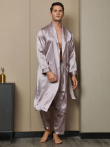[Blasses Mauve] SilkSilky-DE 19Momme Reine Seide Langärmelig Mens Robe 005