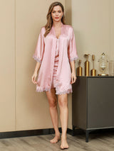 [Rosa] SilkSilky-DE 3/4 Sleeve V Neck Nachthemd&Morgenmantel Set 002