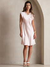[Rosa] SilkSilky-DE Cap Sleeve V Neck Kleider 001