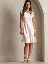 [Rosa] SilkSilky-DE Cap Sleeve V Neck Kleider 003