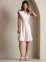 [Rosa] SilkSilky-DE Cap Sleeve V Neck Kleider 004
