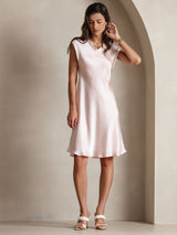 [Rosa] SilkSilky-DE Cap Sleeve V Neck Kleider 004