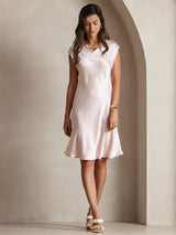 [Rosa] SilkSilky-DE Cap Sleeve V Neck Kleider 005