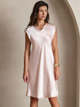 [Rosa] SilkSilky-DE Cap Sleeve V Neck Kleider 006