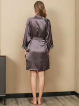 [Lilagrau] SilkSilky-DE 3/4 Sleeve V Neck Nachthemd&Morgenmantel Set 006