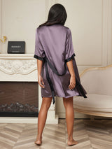[Lilagrau] SilkSilky-DE Half Sleeve Damen Morgenmantel 002