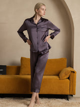[Lilagrau] SilkSilky-DE Long Sleeve Notch-Kragen Damen Pyjamas 001