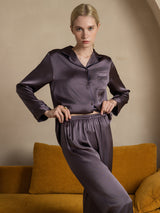 [Lilagrau] SilkSilky-DE Long Sleeve Notch-Kragen Damen Pyjamas 003