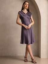 [Lilagrau] SilkSilky-DE Cap Sleeve V Neck Kleider 001
