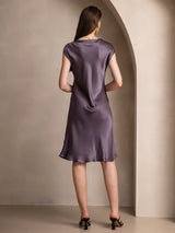 [Lilagrau] SilkSilky-DE Cap Sleeve V Neck Kleider 002