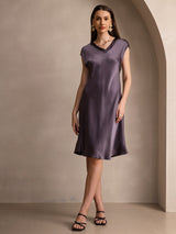 [Lilagrau] SilkSilky-DE Cap Sleeve V Neck Kleider 003