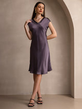 [Lilagrau] SilkSilky-DE Cap Sleeve V Neck Kleider 005