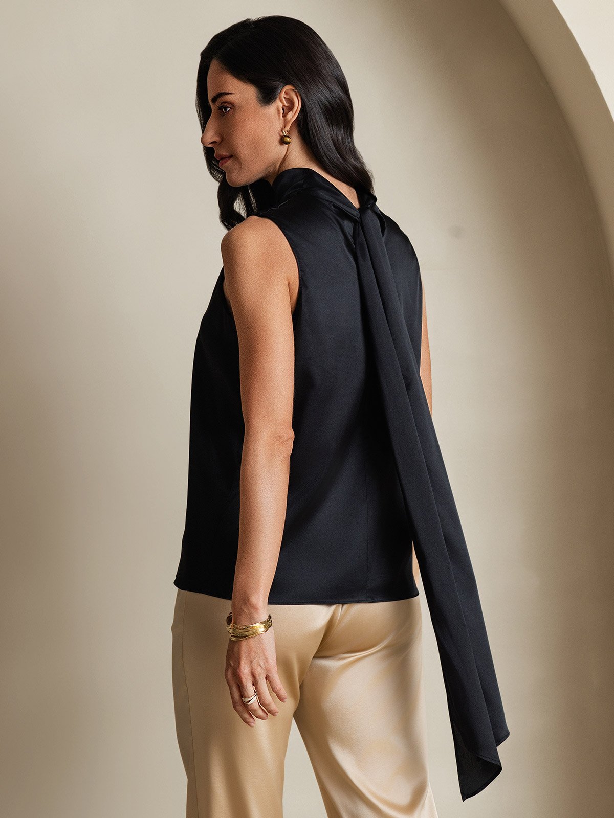 [Schwarz] SilkSilky-DE Sleeveless High Neck Damenblusen 002