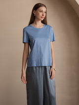 [Blau] SilkSilky-DE Kurzärmelig Rundhalsausschnitt T-Shirt 001
