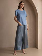 [Blau] SilkSilky-DE Kurzärmelig Rundhalsausschnitt T-Shirt 004