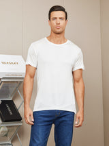 [Weiß] SilkSilky-DE Kurzärmelig Crew-Ausschnitt Herren T-Shirt 001