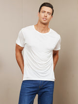 [Weiß] SilkSilky-DE Kurzärmelig Crew-Ausschnitt Herren T-Shirt 004