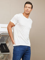 [Weiß] SilkSilky-DE Kurzärmelig Crew-Ausschnitt Herren T-Shirt 005