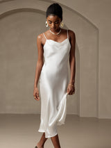 [Weiß] SilkSilky-DE Sleeveless Cowl Neck Kleider 006