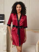 [Rotwein] SilkSilky-DE Half Sleeve Damen Morgenmantel 001