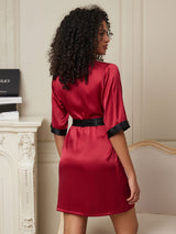 [Rotwein] SilkSilky-DE Half Sleeve Damen Morgenmantel 002