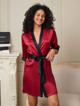 [Rotwein] SilkSilky-DE Half Sleeve Damen Morgenmantel 003