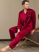 [Rotwein] SilkSilky-DE Long Sleeve Notch-Kragen Herren Pyjamas 001