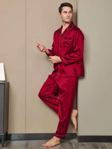 [Rotwein] SilkSilky-DE Long Sleeve Notch-Kragen Herren Pyjamas 002