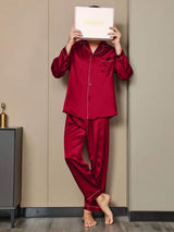 [Rotwein] SilkSilky-DE Long Sleeve Notch-Kragen Herren Pyjamas 003