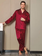 [Rotwein] SilkSilky-DE Long Sleeve Notch-Kragen Herren Pyjamas 004