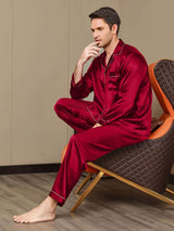 [Rotwein] SilkSilky-DE Long Sleeve Notch-Kragen Herren Pyjamas 005