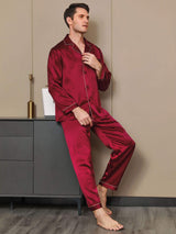 [Rotwein] SilkSilky-DE Long Sleeve Notch-Kragen Herren Pyjamas 006