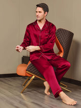[Rotwein] SilkSilky-DE Long Sleeve Notch-Kragen Herren Pyjamas 007