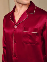 [Rotwein] SilkSilky-DE Long Sleeve Notch-Kragen Herren Pyjamas 009