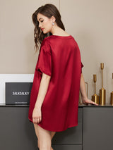 [Rotwein] SilkSilky-DE Kurzärmelig Rundhalsausschnitt Damen Pyjamas 002