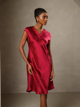 [Rotwein] SilkSilky-DE Cap Sleeve V Neck Kleider 001