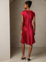 [Rotwein] SilkSilky-DE Cap Sleeve V Neck Kleider 002