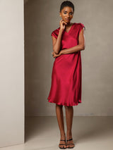 [Rotwein] SilkSilky-DE Cap Sleeve V Neck Kleider 006