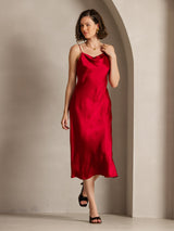 [Rotwein] SilkSilky-DE Sleeveless Cowl Neck Kleider 005