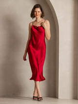 [Rotwein] SilkSilky-DE Sleeveless Cowl Neck Kleider 006