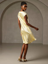[Gelb] SilkSilky-DE Cap Sleeve V Neck Kleider 002